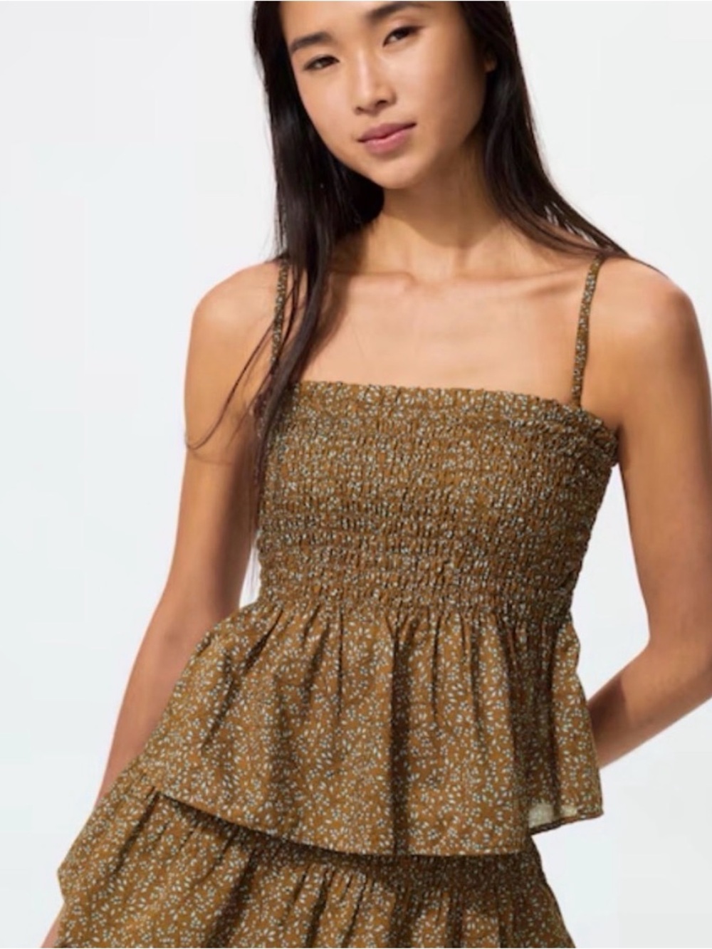 Uniqlo shirring bra cami- Brown Floral